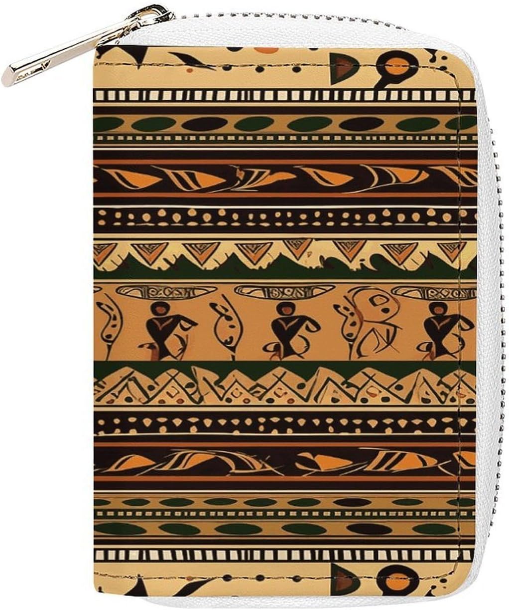 Bohemia Style Traditional African Pattern Card Holder RFID Blocking,Credit Card Wallet for Women And Men,Card Case Organizer Bag with Zipper