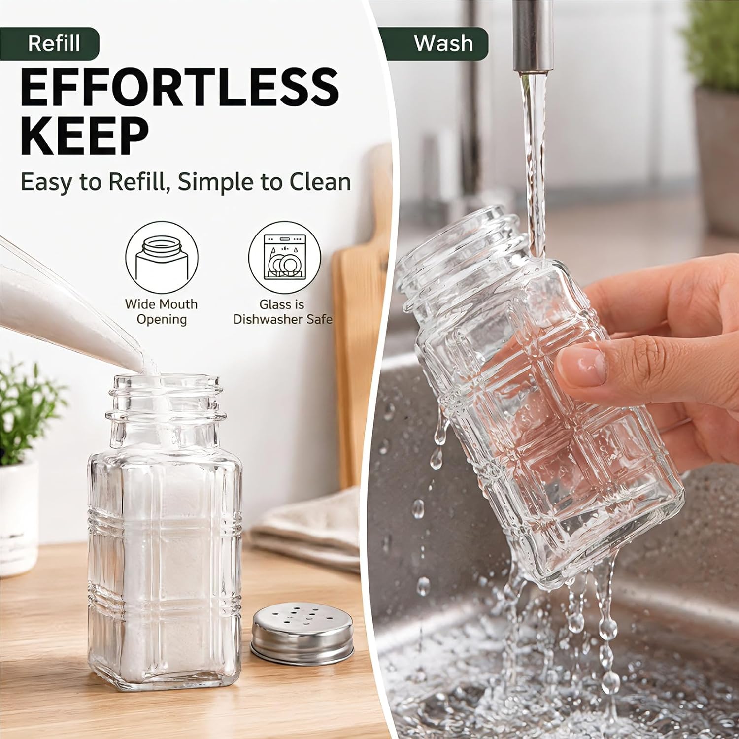 Covzoe 30 Pack Glass Salt and Pepper Shakers Set with Stainless Steel Lid image 4