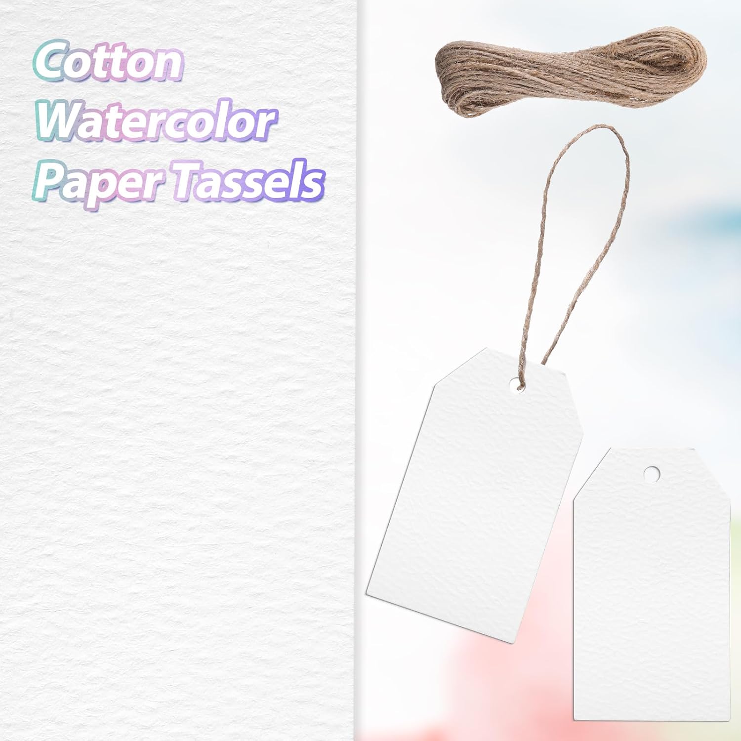 Faccito 50 Sets Watercolor Paper Tags Handmade DIY Blank Gift Tags Thick 300 GSM Cotton Paper, Cold Press Blank Hanging Watercolor Bookmark for Arts and Crafts Gift Wrapping, Wedding, Christmas - Image 2
