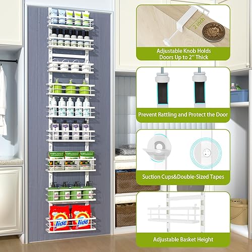 Miniatura 3 de jinligogo Organizador de despensa sobre la puerta, cesta ajustable de 9 niveles, estante de especias estrecho para colgar, almacenamiento detrás de