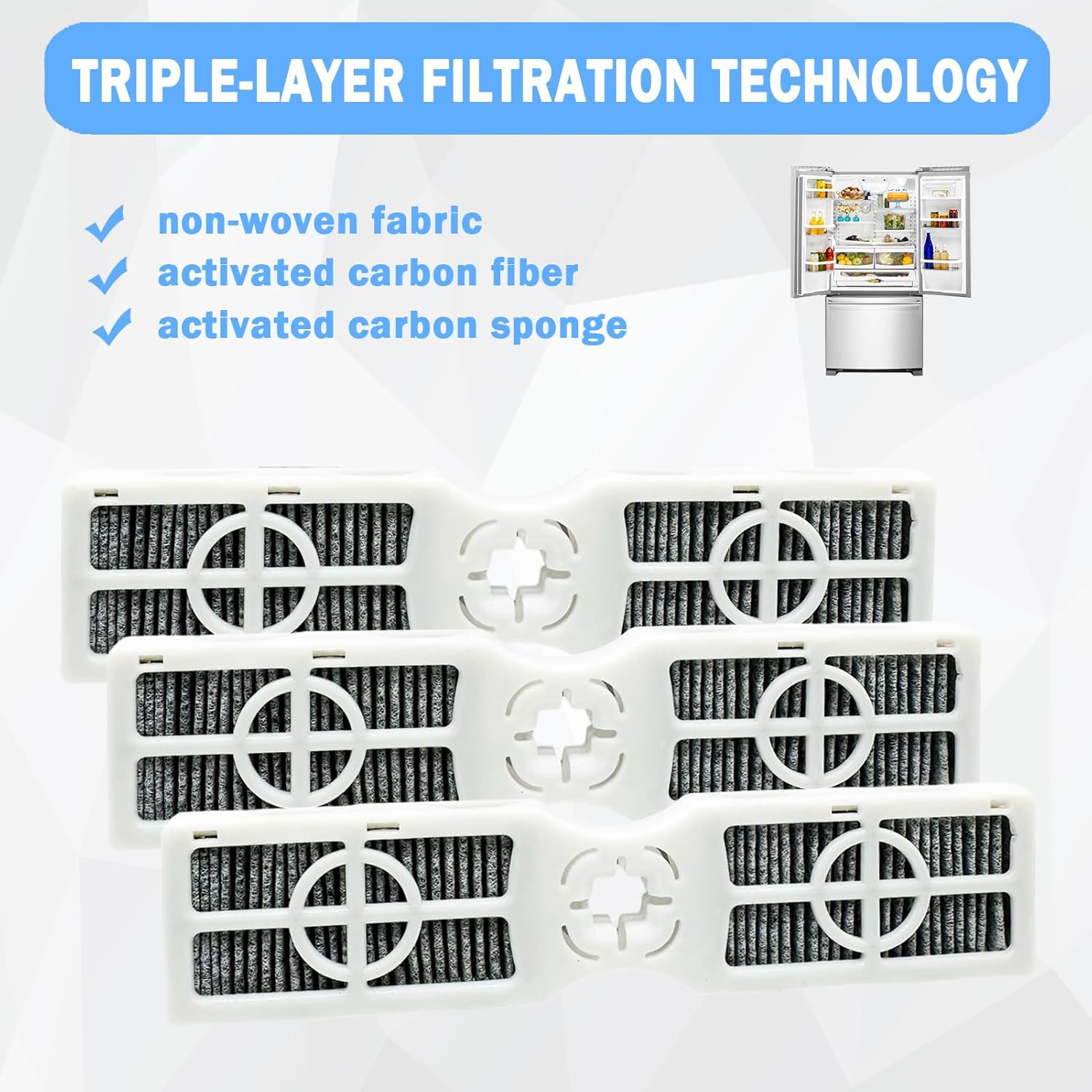 3 Pcs Refrigerator Air Filter Replacement Compatible with Frigidaire GRFS2853AF0, FRFS2823AS1, FRFS282LAF3, FRFS2823AW5, FRFC2323AS2, FRFS282LAF4, FRFS2823AS5