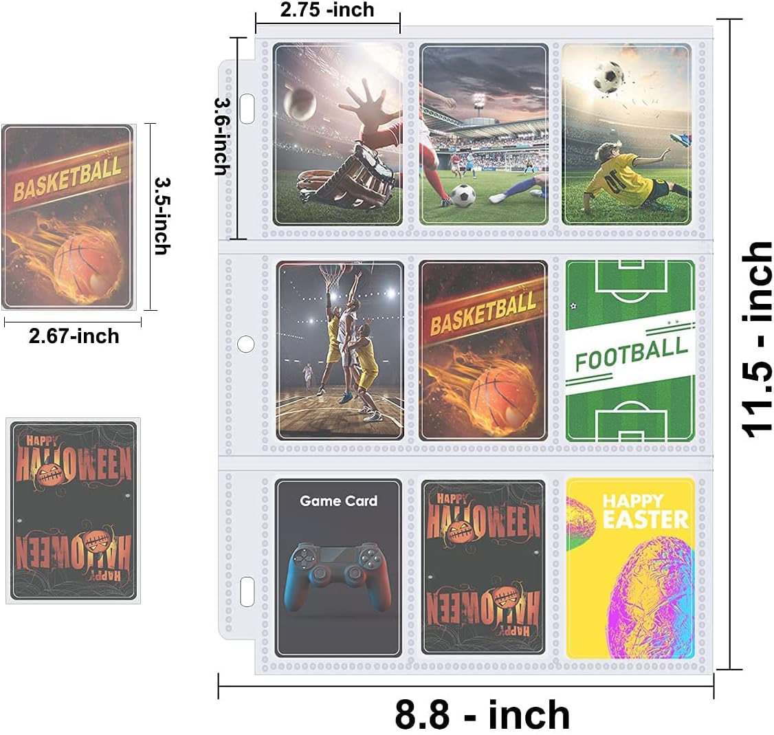 POKONBOY 540 Pockets Baseball Trading Card Sleeves for 3 Ring Binder, 9-Pocket Trading Card Holder Protector Sheets Fit for Sports, Game and Business Cards