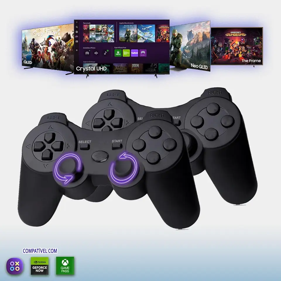 KIT com 02 Controles Game Bluetooth para TV SAMSUNG PHILIPS TCL LG SONY compatível Tizen Game Hub Game Pass GeForce NOW WebOS Android TV Roku TV PC QLED 3em1 4K AU7700 Cu7700 DU7700