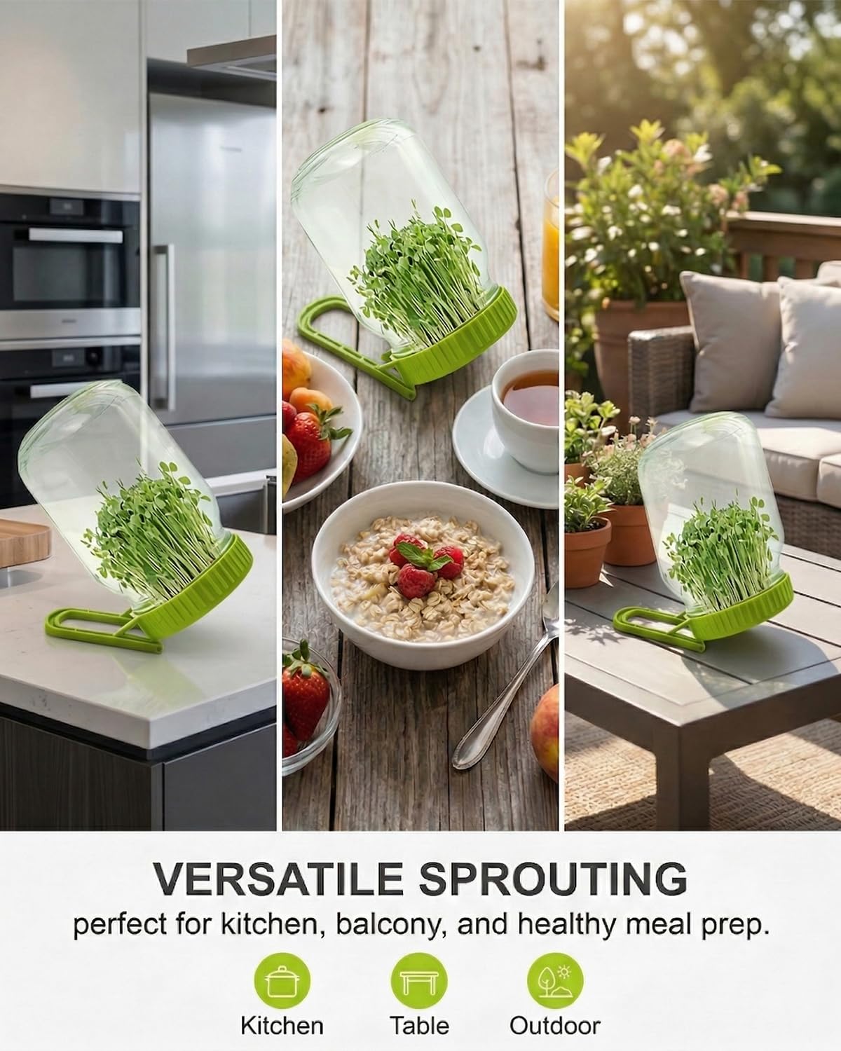 Couvercle de Germination 1 Pcs, Germoir avec Support Incliné pour Bocaux Large Ouverture. Grille Aérée, Ventilation Optimale, Drainage Facile pour Germes Saines & Bio.