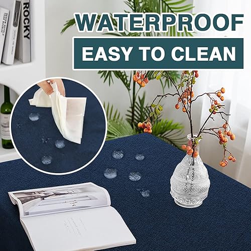 Miniatura 3 de FantasDecor Mantel cuadrado con textura de lino, impermeable, a prueba de derrames, sin arrugas, para comedor y uso al aire libre, azul marino