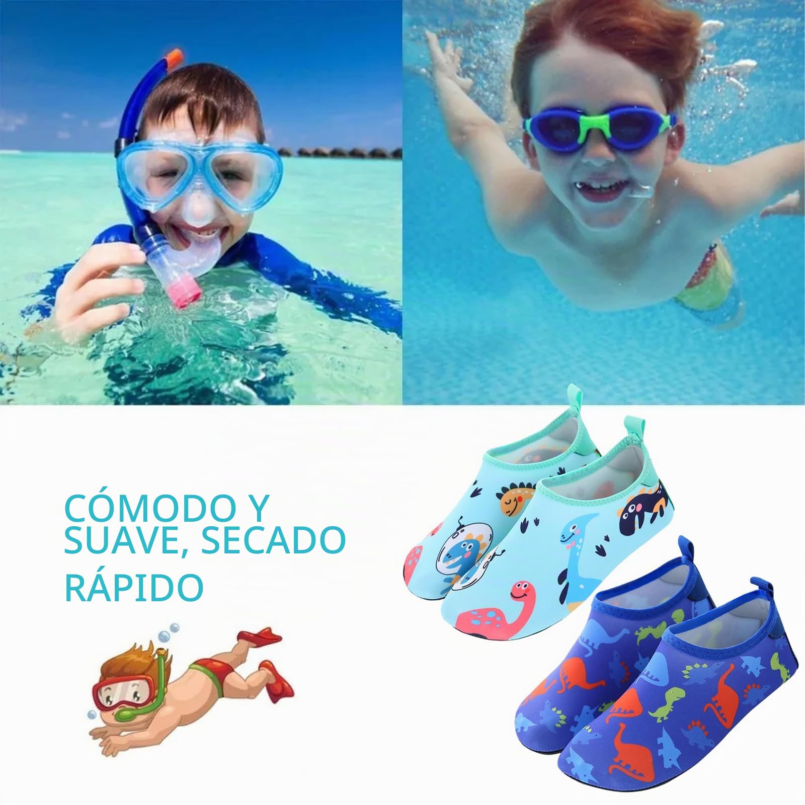 TYXHXTF Escarpines Niño Niña, Zapatos de Playa para Niños Pequeños, Calcetines Acuáticos Descalzos Antideslizantes para Piscina y Playa, Barefoot Calzado Aqua Surf Buceo Yoga(8/8.5UK)