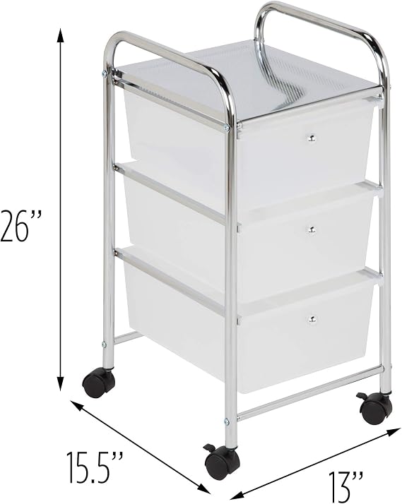 Honey-Can-Do 3-Drawer Plastic Storage Cart on Wheels,Silver