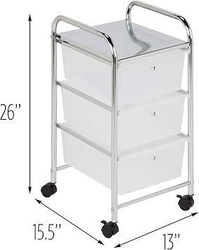 Honey-Can-Do 3-Drawer Plastic Storage Cart on Wheels,Silver