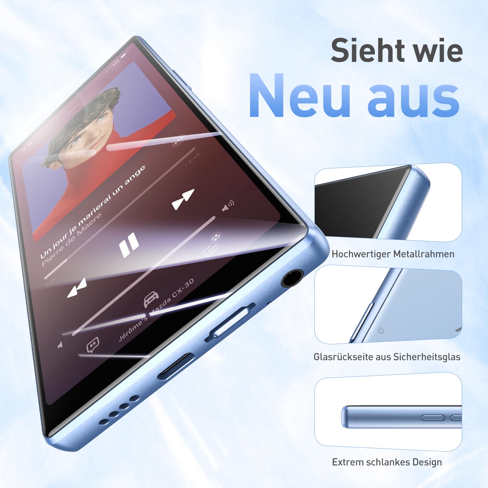 AGPTEK 128GB MP3 Player mit Bluetooth und WLAN, 5 Zoll HD-Touchscreen | Android 13 Musik Player mit Spotify, Audible, Amazon Music, YouTube, MP4-Player für Kinder bis zu 1 TB, Blau