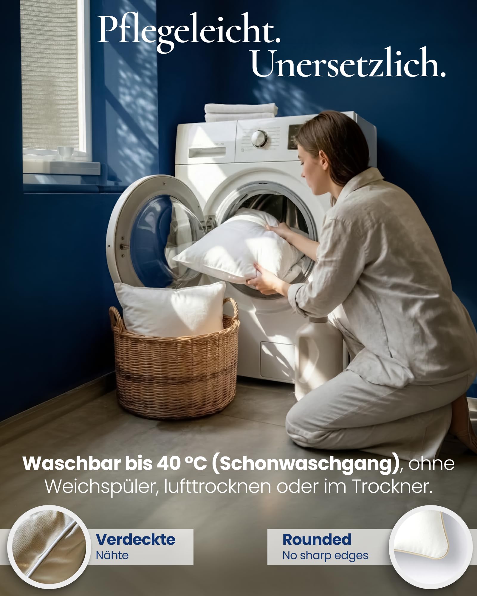 Aura® 3-Kammer Kopfkissen 80x80 – Daunenkissen mit 90% ungarischen Daunen Klasse I, mittelfest, OEKO-TEX®, 100% Baumwolle, für Allergiker geeignet