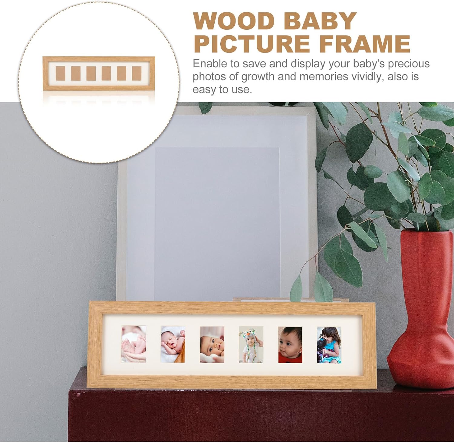 Wooden Photo Frame Keepsake for Newborns and Infants, First Year Picture Display Holder with 6 Slots, Tabletop ’s Birthday Photo Frame for ’s Growth Records