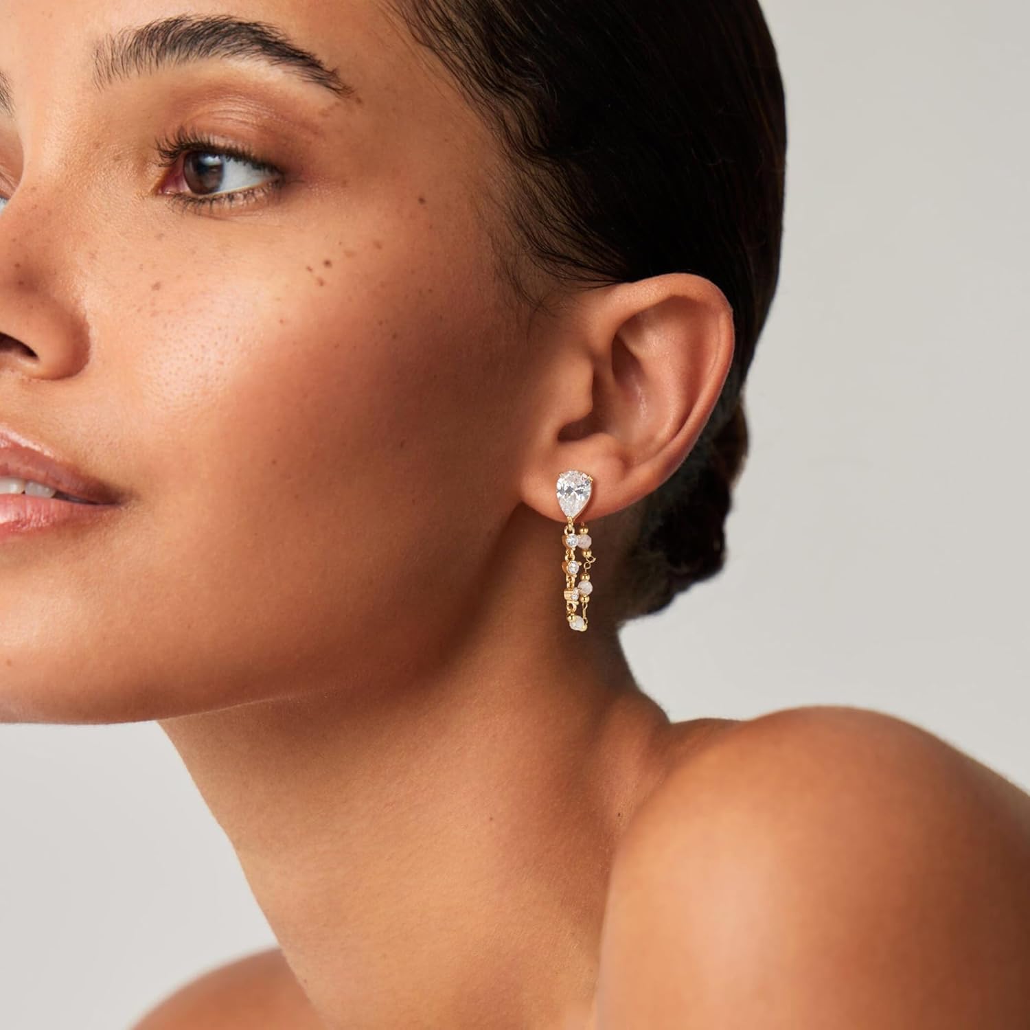 Gold Chain Earrings for Women Trendy 14K Gold Plated Dangle Drop Studs Earrings Set - Image 3