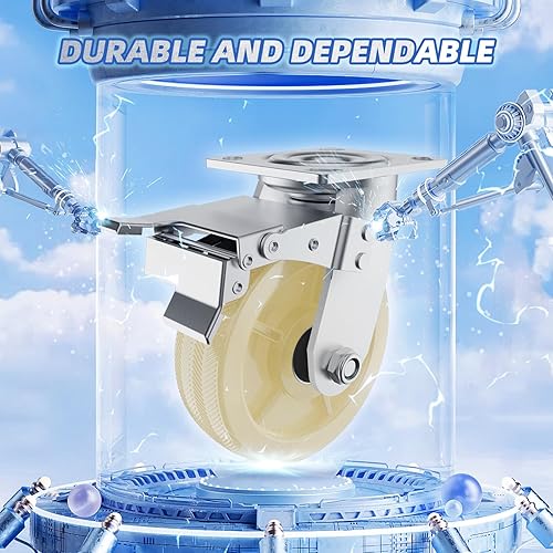 Miniatura 5 de Ruedas giratorias, juego de 4 ruedas de 6 pulgadas, ruedas resistentes con freno, ruedas industriales de bloqueo giratorio, ruedas giratorias de