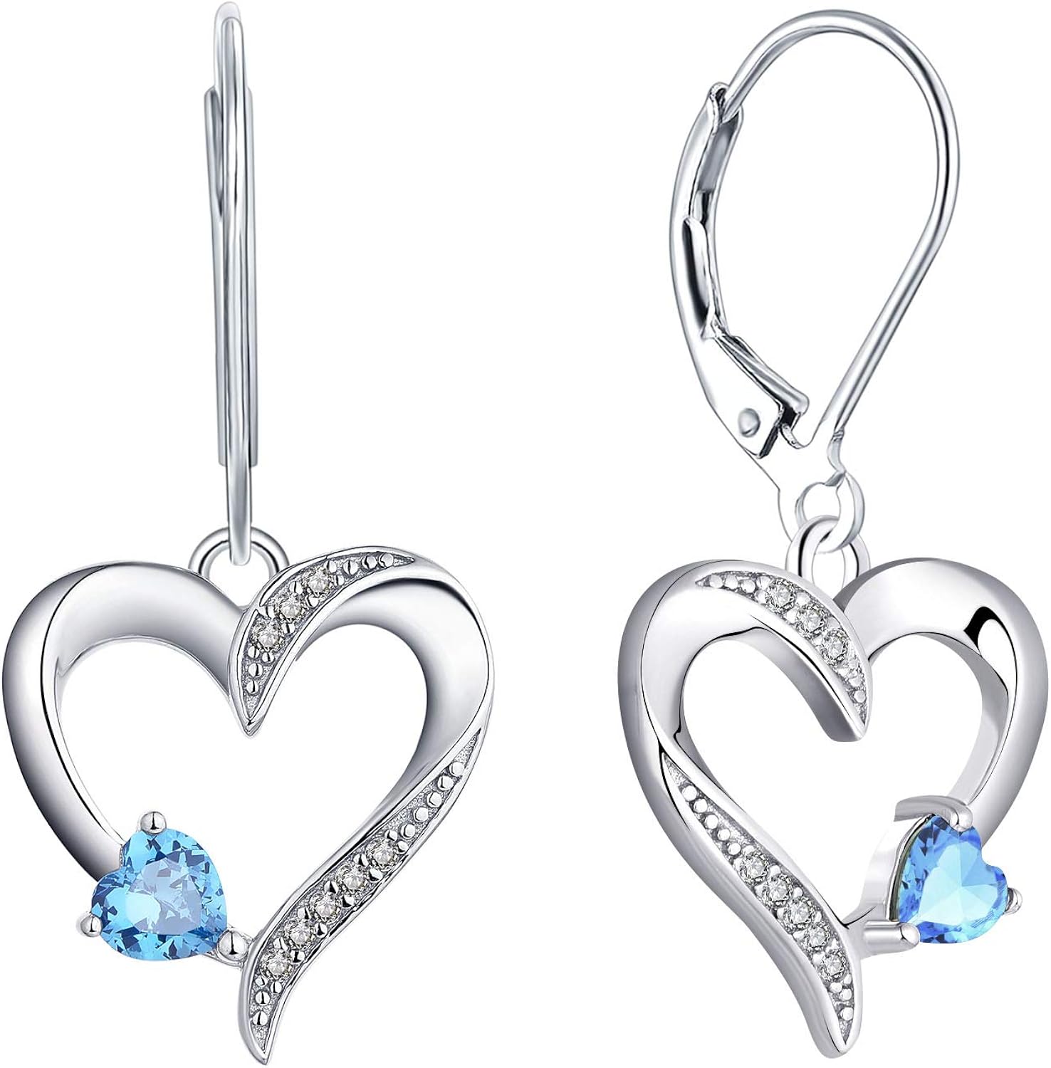 YL Heart Earrings 925 Sterling Silver Love Heart Drop Earrings Light Blue Dangle Earrings Jewelry for Women