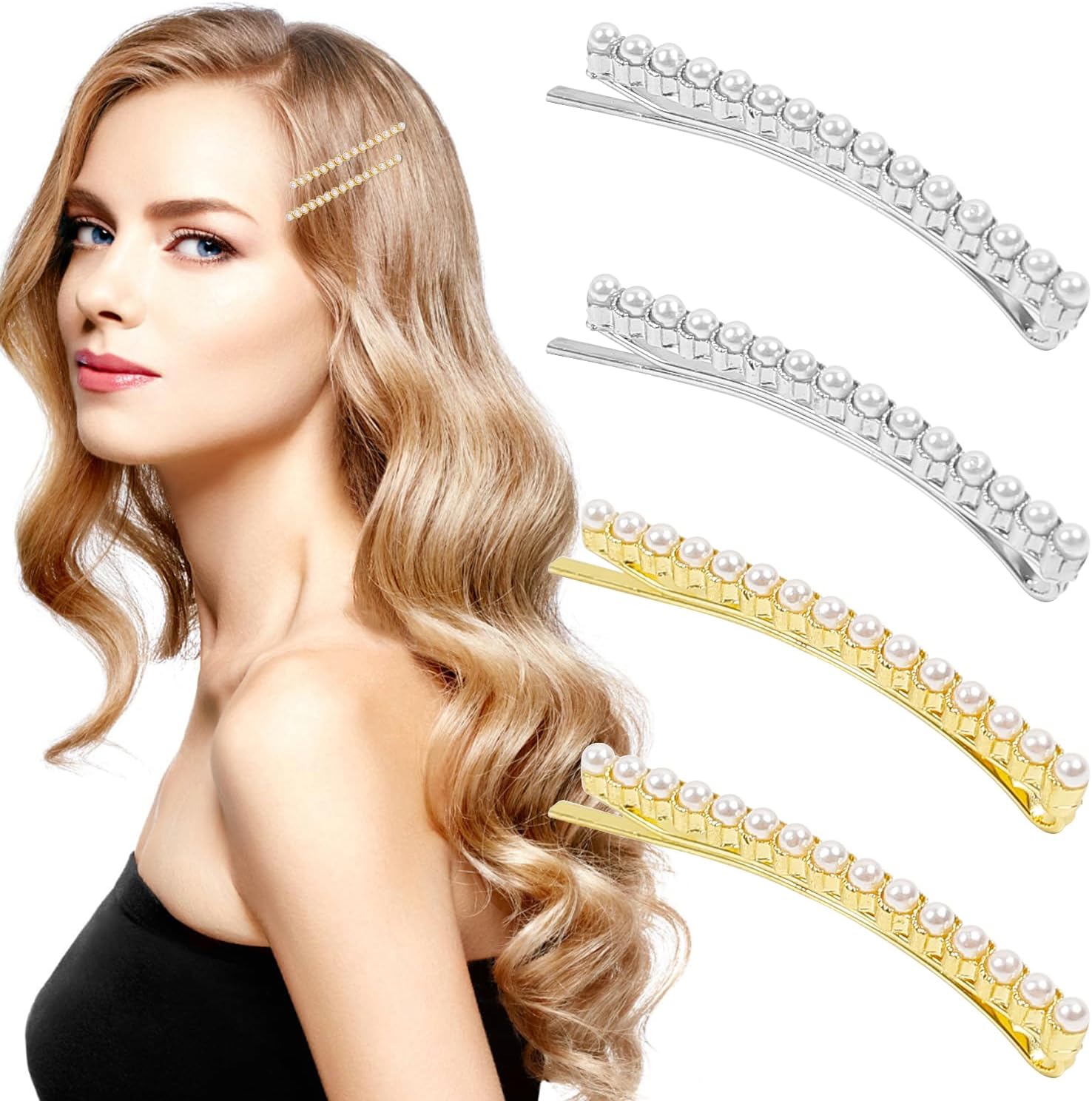 BenefreePearl Hair Clips, Small Hair Clip Strong Hold,Cute Hair Barrettes Bobby Pins,Hair Accessories Gift for Thick Thin Fine Hair Women Girls Birthday Valentine's Day（4 Pack）