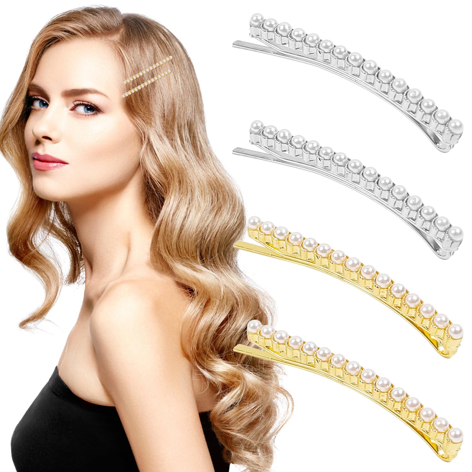 BenefreePearl Hair Clips, Small Hair Clip Strong Hold,Cute Hair Barrettes Bobby Pins,Hair Accessories Gift for Thick Thin Fine Hair Women Girls Birthday Valentine's Day（4 Pack）