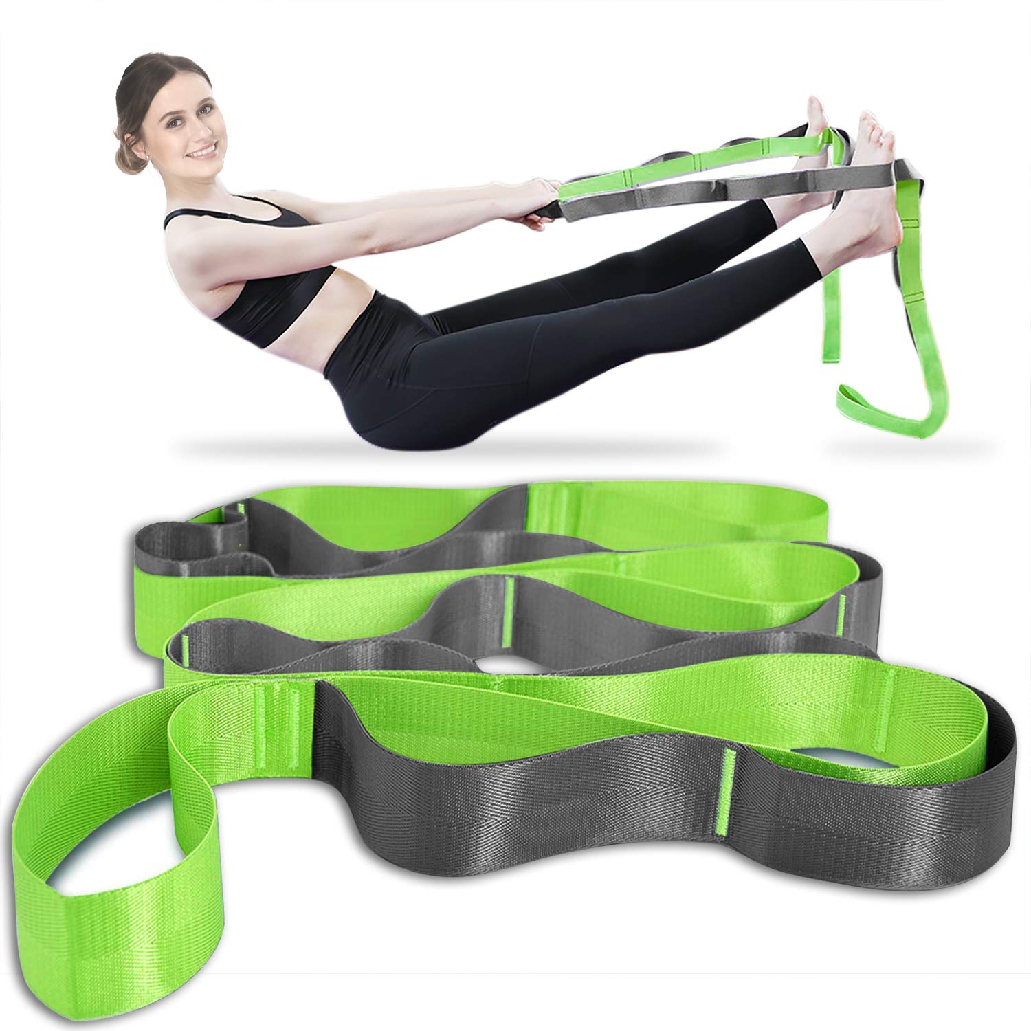 Onory Yoga Strap Stretch Straps for Physical Therapy with Exercise Booklet & Carry Bag Non-Elastic Multi Loops