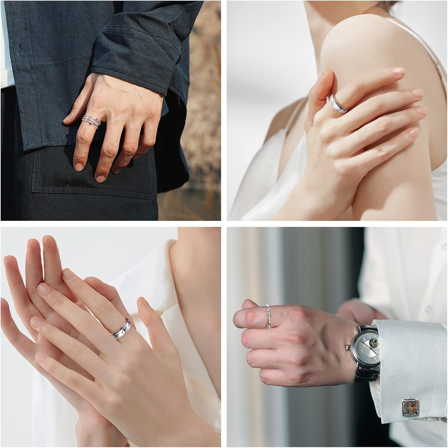 FUNRUN JEWELRY Stainless Steel Fidget Anxiety Ring for Women Men Fidget Spinner Rings Moon Star Celtic Stress Relieving Spinning Ring Wedding Band Rings Set,4-6Pcs - Image 4