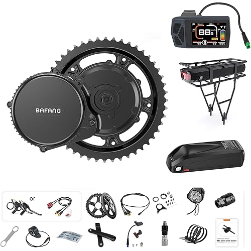BAFANG 48V 500W Mid Drive Kits with Battery,48V Mid Drive Ebike Conversion Kit with Chainring and Ebike Display&Battery,Electric Bicycle Upgraded Kit Fit 68-73MM BB Size Mountain Bikes,City Bike