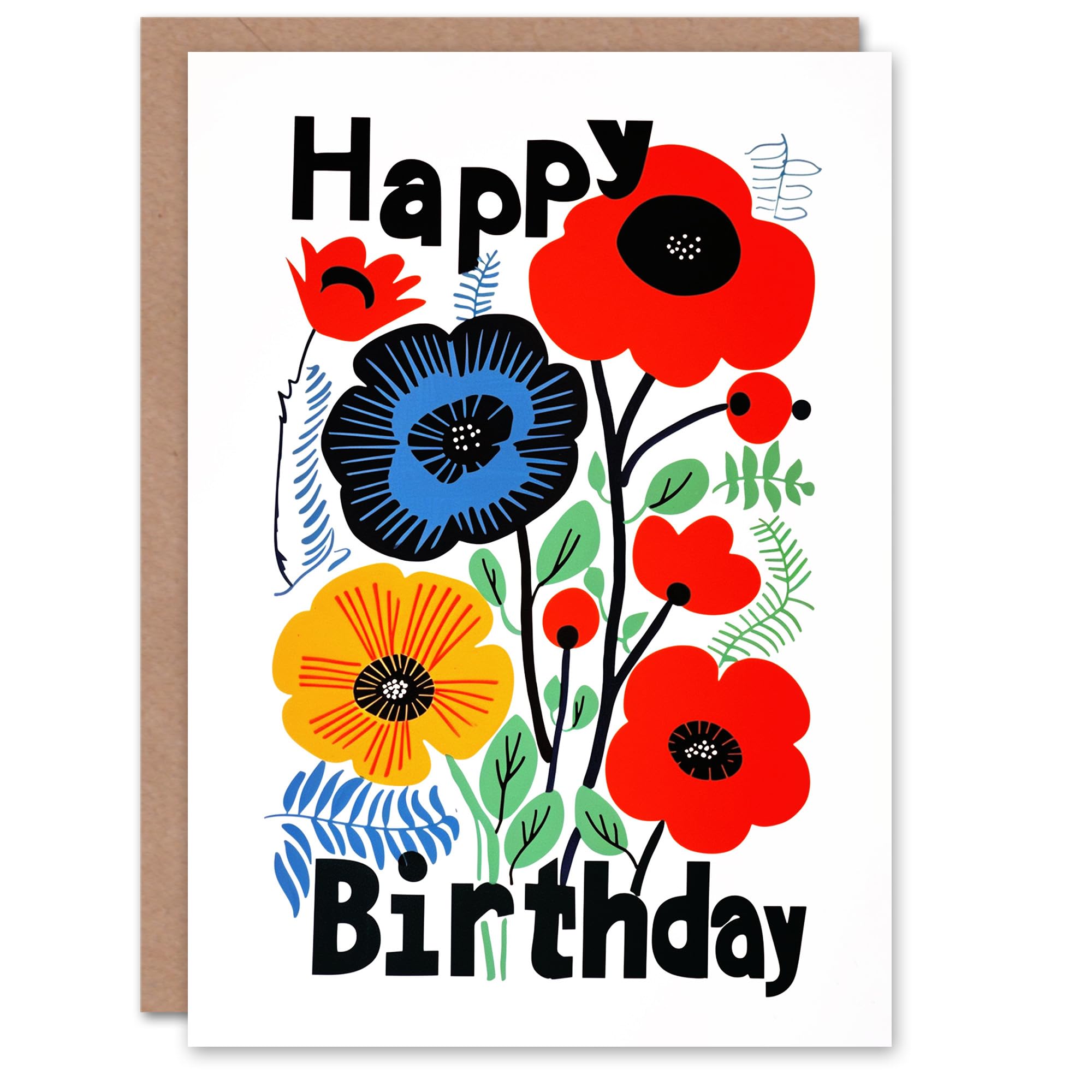 Artery8 Birthday Card Bright Poppy Flower Pattern Floral Design For Her Gran Sister Niece Daughter Wife Woman Greeting Card