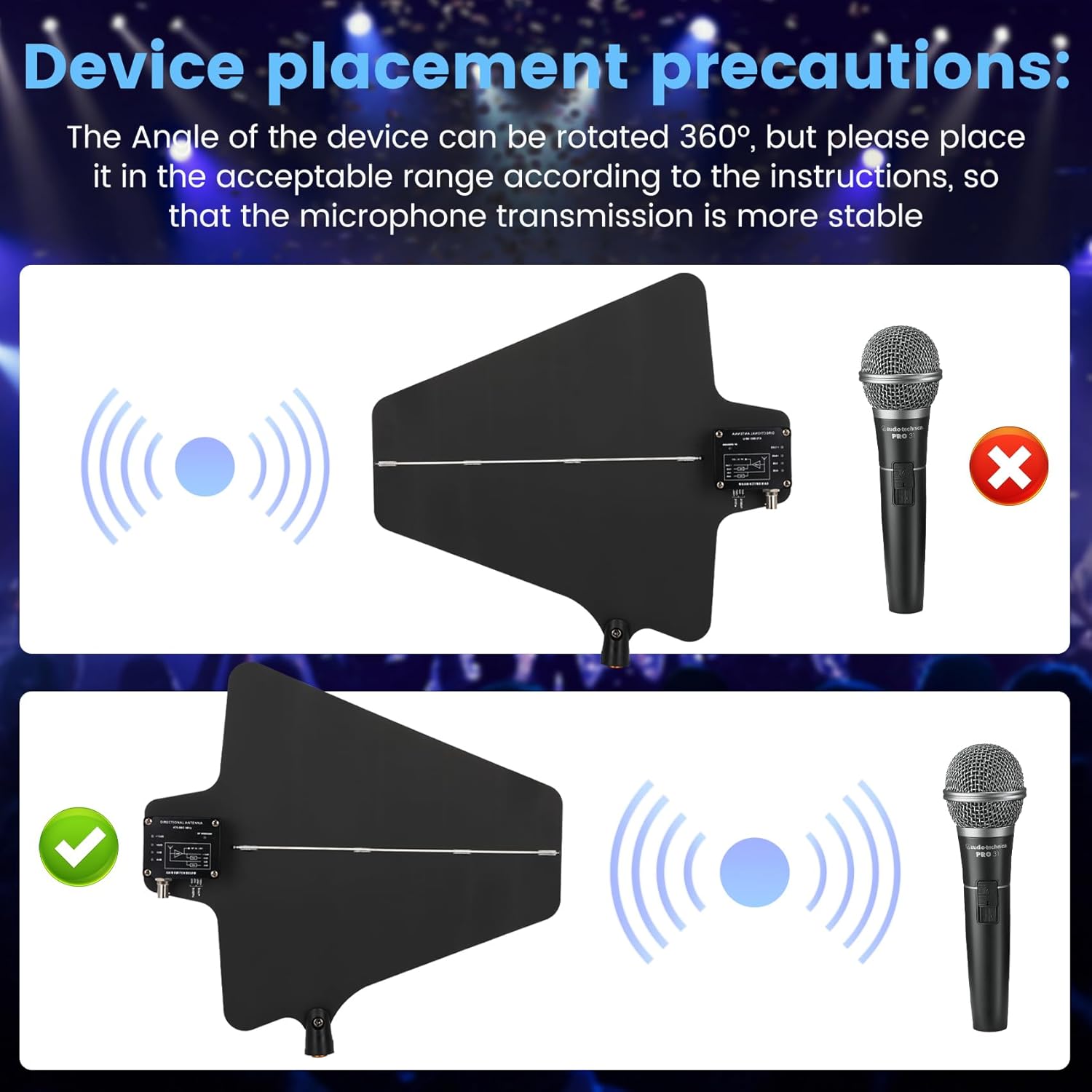 UHF Wireless Antenna Distribution System, Active Directional Antennas Wireless Microphone System with Antenna Paddle for Stage Performance,Wedding, Live Shows with Antenna Paddle, 3280FT