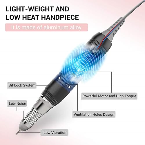 Miniatura 2 de MelodySusie Taladro de uñas profesional de 30000 RPM con 7 brocas de carburo de tungsteno, alta velocidad, bajo calor, bajo ruido, baja vibración,