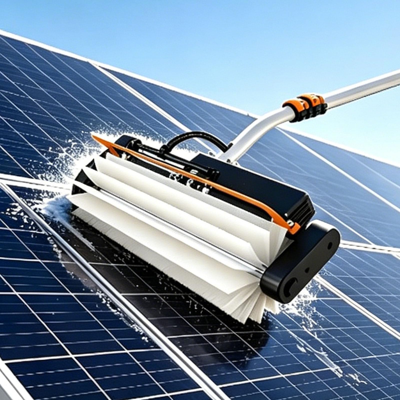 Cepillo de lavado de paneles solares, máquina de limpieza automática de suministro de agua con cepillo giratorio de 360° para paneles solares, caravanas, techos