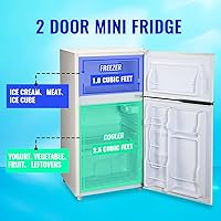 Vista 2 de Mini Refrigerator with Freezer Small Fridge Double Door Side Drink Holder Adjustable Glass Shelves, Plastic Crisper, 7 Level Temperature Control for
