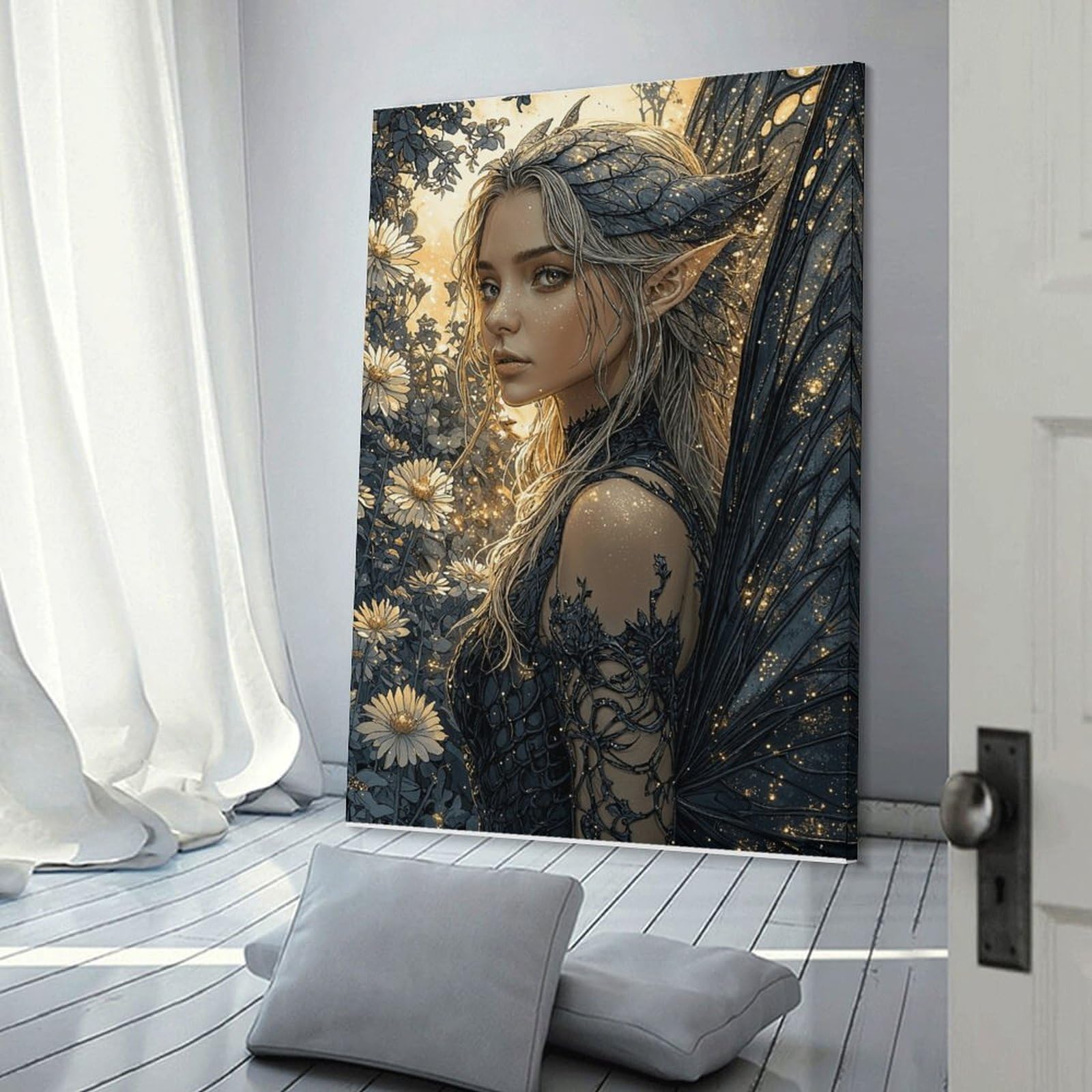 Junmoney Frame-Style-23 Fantasy Fairy Wings Dress Decorative Canvas Print, 24X36inch(60X90cm), For Home, Office, Studio Or Guest Room, Versatile Wall Decor For Many Rooms