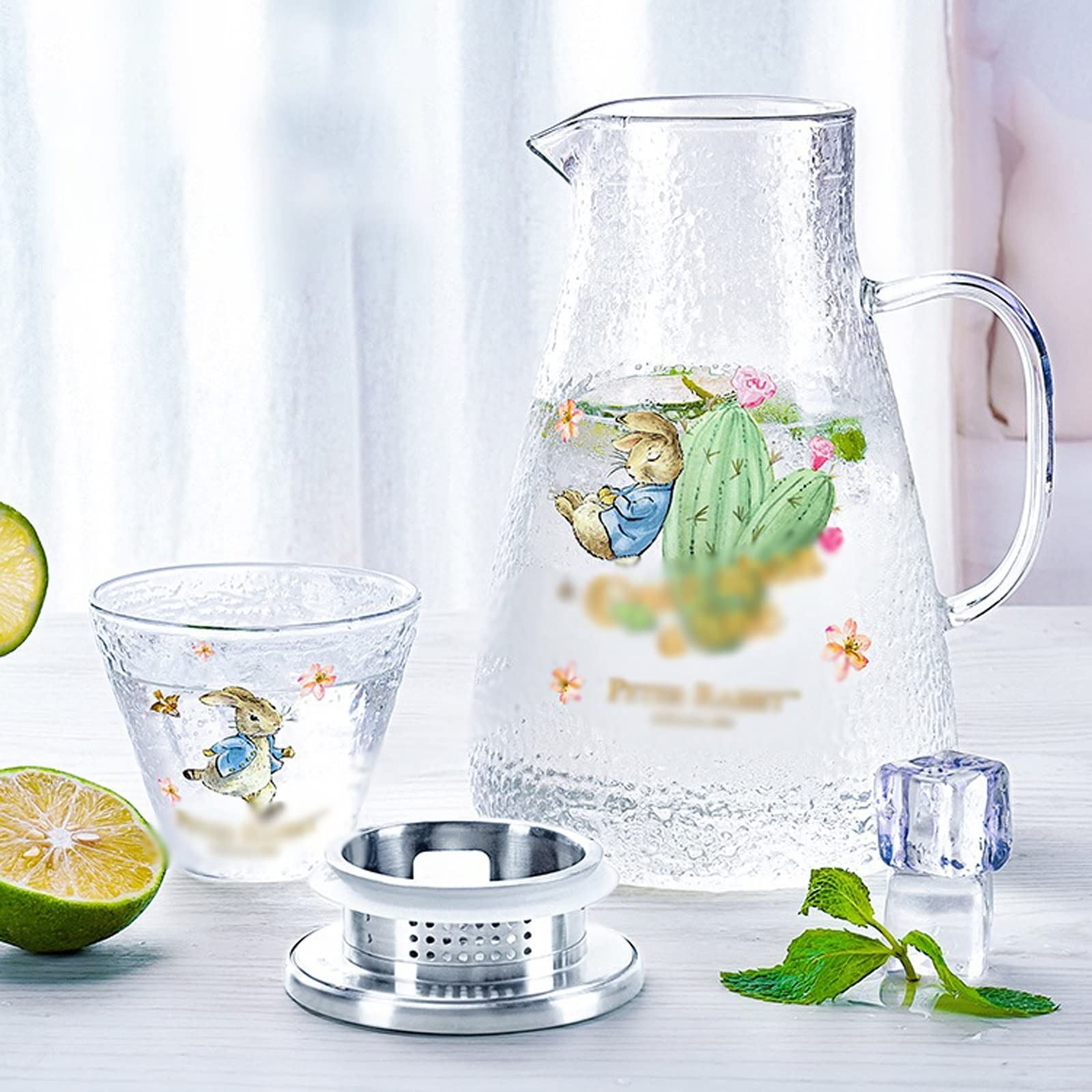 Dzbanek na wodę szklany dzbanek na zimną wodę zestaw z 2 filiżankami 1800 ml duża pojemność domowy czajnik na wodę sok czajnik do herbaty letni zestaw do herbaty dzbanek do mrożonej herbaty