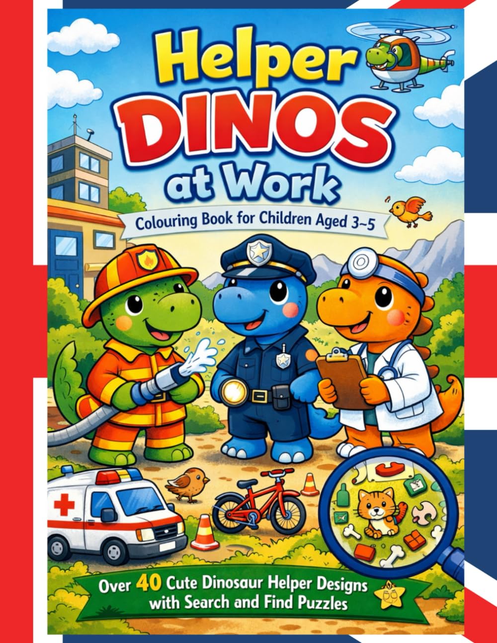 Helper Dinos at Work – Colouring Book for Children Aged 3–5 | Over 40 Cute Dinosaur Helper Designs with Search and Find Puzzles