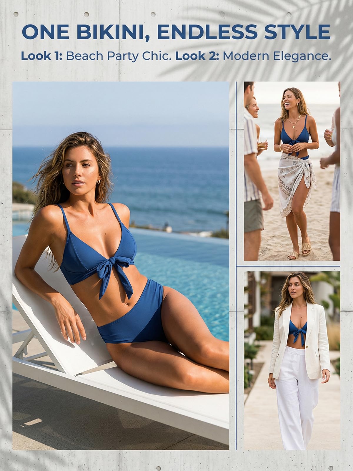 CUPSHE Maillot de bain deux pièces pour femme avec col en V et nœud sur le devant - Bretelles réglables froncées