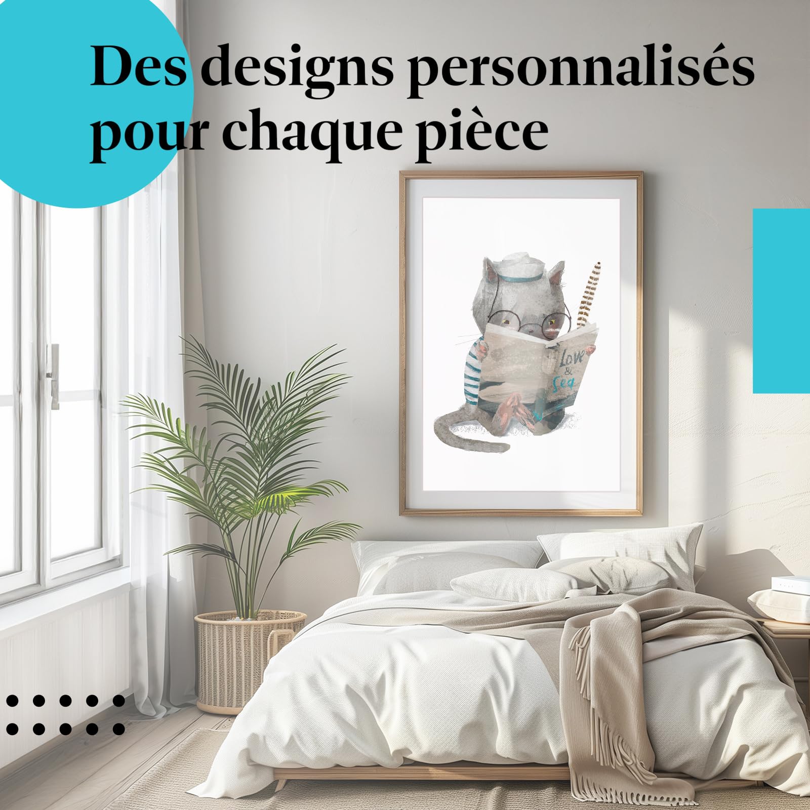 Postereck - 4062 - Tirage Chambre Enfant Chat Livre Lecture Doux Lac – Art Mural, Jeunesse, Faune, Décor - toile - 100,0 cm x 75,0 cm