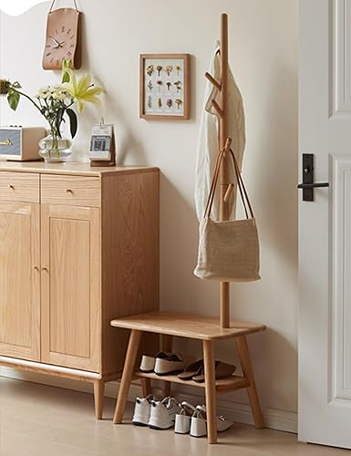 Miniatura 2 de Zapatero 100 % roble macizo  Perchero de entrada  Banco de zapatos  Almacenamiento de árboles para sala de estar, dormitorio, entrada (31.5 pulgadas)