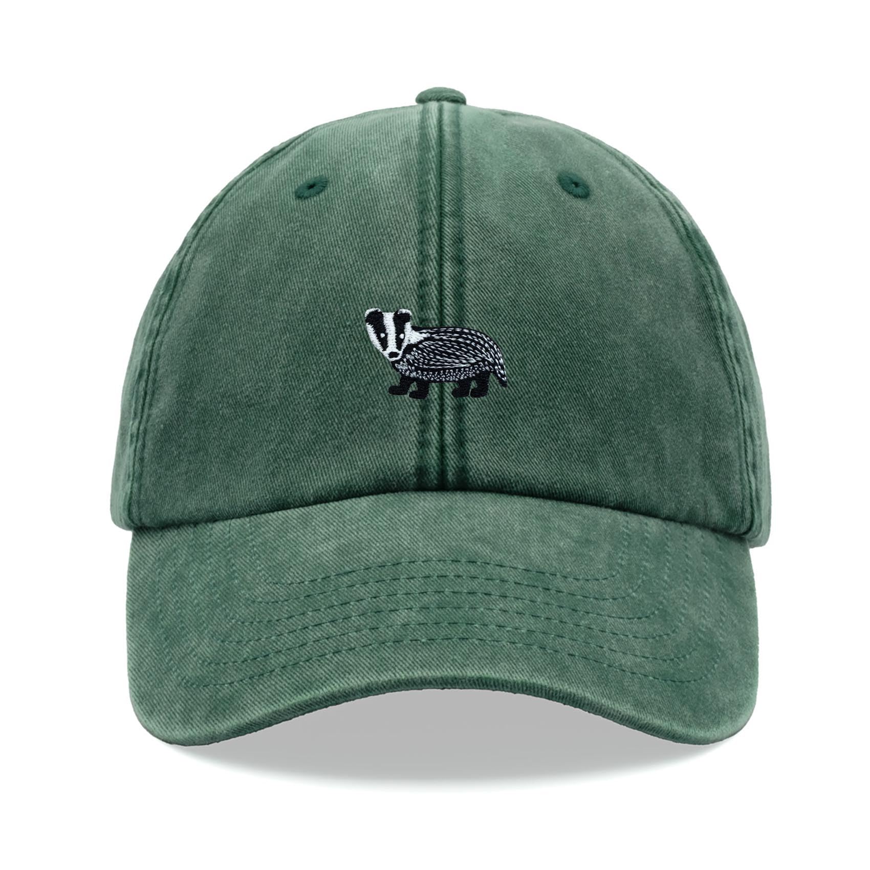 Cap Base Unisex Bottle Green Badger Baseball Cap Vintage Washed Dad Hat Adjustable