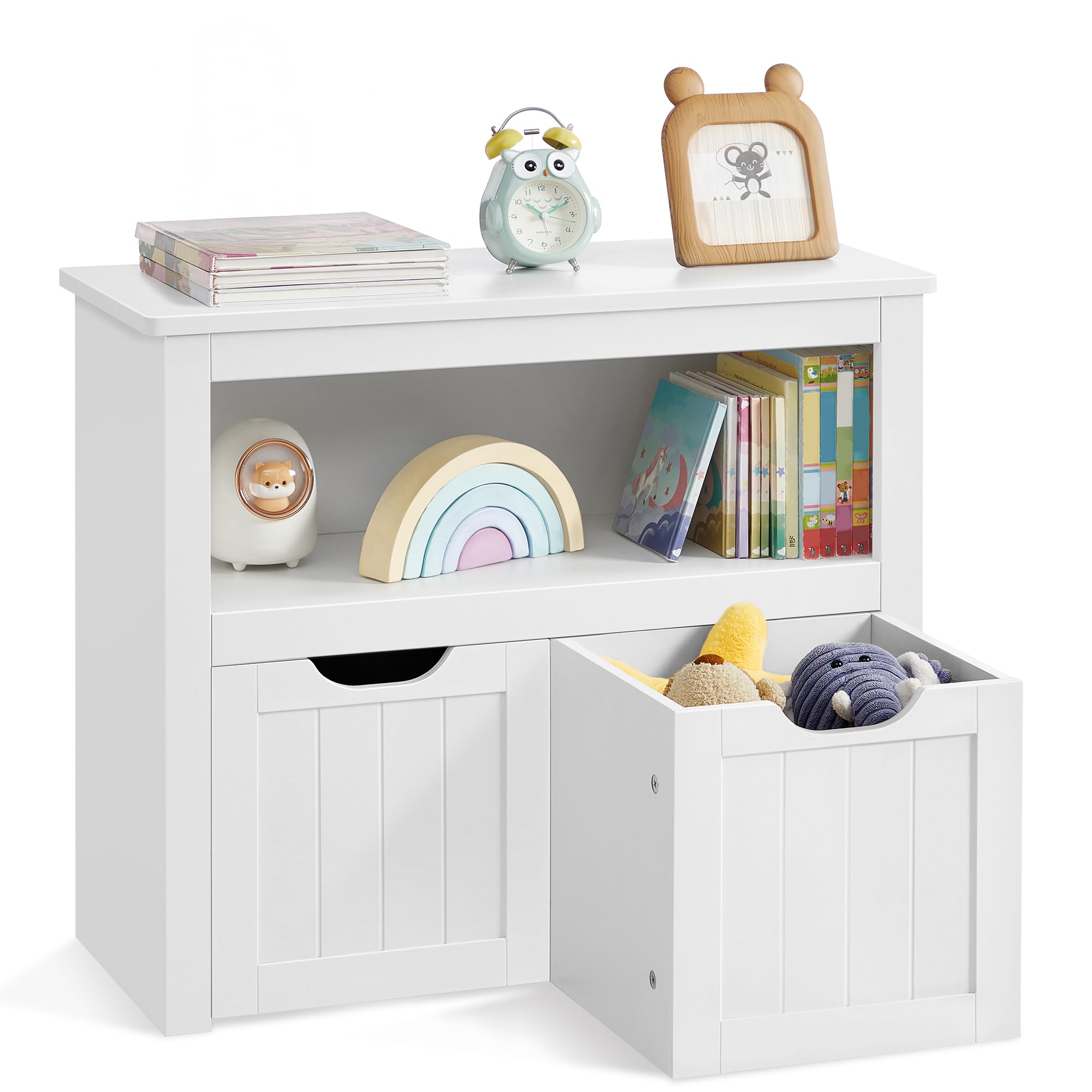 VASAGLE Kinderregal, Spielzeugaufbewahrung für Kinder, Aufbewahrungsschrank, Spielzeugschrank, Aufbewahrungsbox mit Rollen, Spielzeugregal, Kinderzimmer, 29,7 x 72,2 x 60 cm, wolkenweiß LHS280WB01