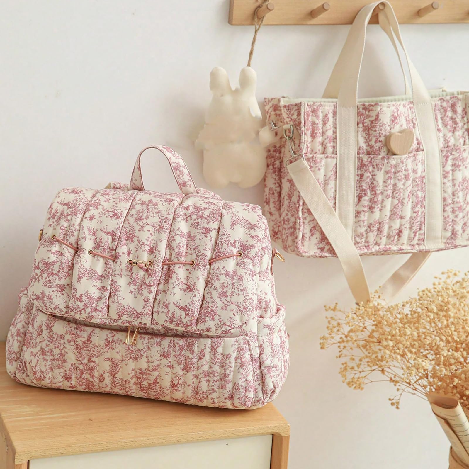 Borsa fasciatoio floreale per pannolini, zaino in cotone trapuntato, borsa da viaggio per bambini, borsa da viaggio per bambini, borsa da ospedale per mamma, baby shower, regalo da viaggio con cinghie