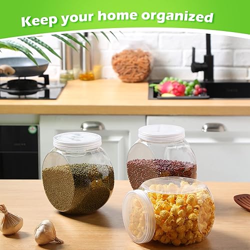 Miniatura 5 de Sunnyray 4 tarros de plástico de 71 onzas con tapas, tarros de galletas de plástico transparente, juego de recipientes para bufé, plato para cocina,