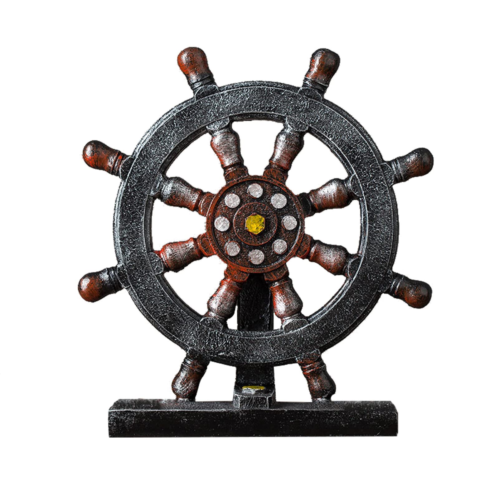 Ship Steering Wheel Boat Sculpture Decor Nautical Rudder Figurine Resin Handicraft Grey Statue Model for Bookshelf Desktop Ornaments Home Decoration (Grey)