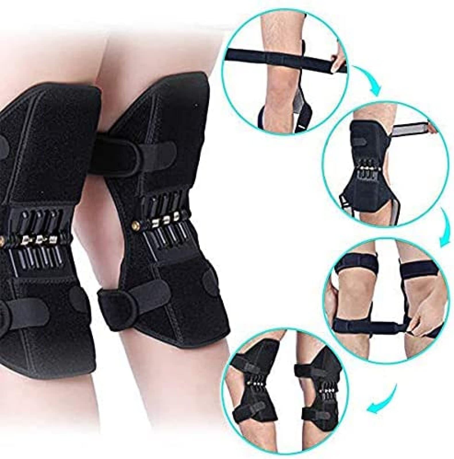 Rodillera para Sentadillas, 4 Soportes para articulaciones de Resorte, Potente Fuerza de Resorte de Rebote para osteoartritis de Rodilla, Escalada, Sentadillas, montañismo, Ejercicio, Talla