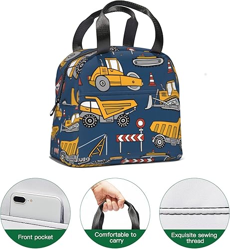 Miniatura 7 de Giwawa Bolsa de almuerzo para tractor excavadora para niños, cajas de almuerzo aisladas, reutilizable, portátil, de construcción, con bolsillo
