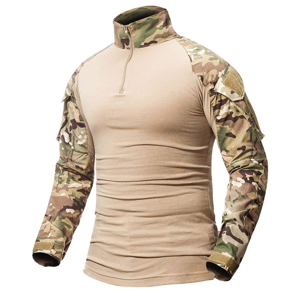Onsoyours Homme Chemises Combat Militaire Airsoft BDU Shirt Tenue Camouflage Uniforme Slim Fit Tactique Séchage Rapide avec Poches Coudières Manches Longues Chemise Multicam