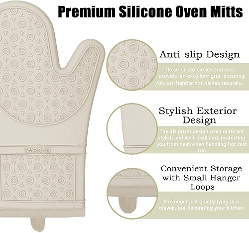 Miniatura 3 de Manoplas largas para horno con almohadillas calientes resistentes al calor y cinco espátulas de silicona diseñadas para cocina, hornear, cocinar,