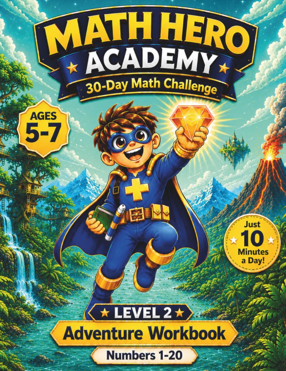 Math Hero Academy Level 2: Addition and Subtraction Workbook for Kids Ages 5-7: A Fun 30-Day Math Challenge with Math Games, Number Sense Activities, and Addition & Subtraction Practice to 20
