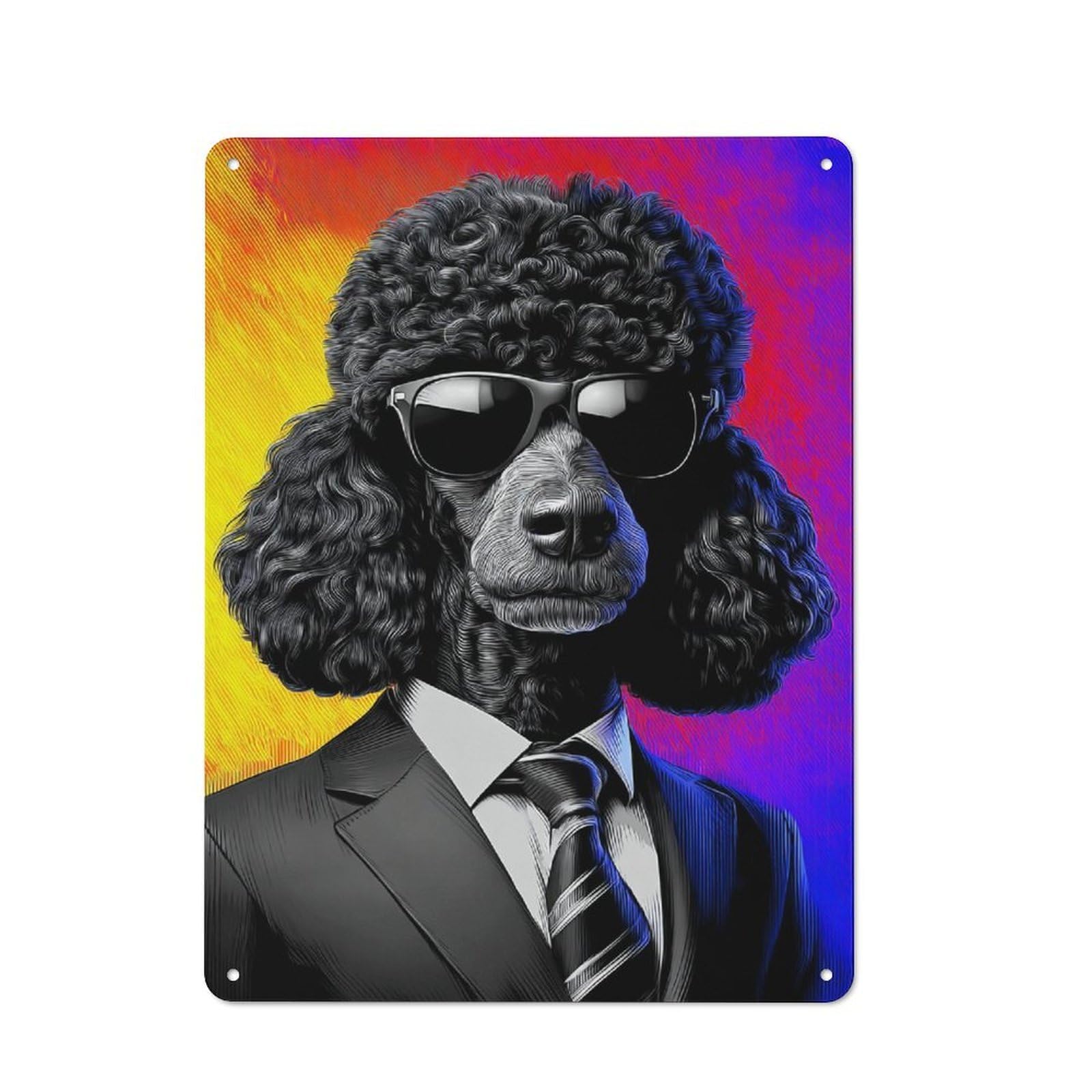 Junmoney Stylish Poodle In Suit Art Print Vintage Metal Wall Sign 40X30cm For Café Or Restaurant, For Metal Sign Collectors, For Garage And Workshop Walls