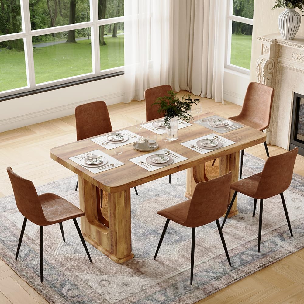 Amazon.com - Rejeke 64.5" Dining Room Table Set for 6, Modern Farmhouse Wood Dining Table Set ...
