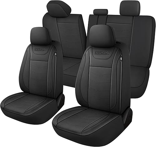 CAROMOP Luxury Leather Car Seat Covers Full Set,Waterproof Faux Leather Split Bench Seat Covers for Cars,Universal Car Interior Covers Seat