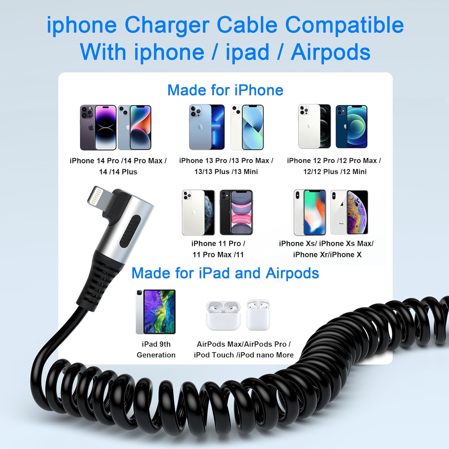 90 Degree Coiled Lightning Cable, Pack iPhone Jordan Ubuy