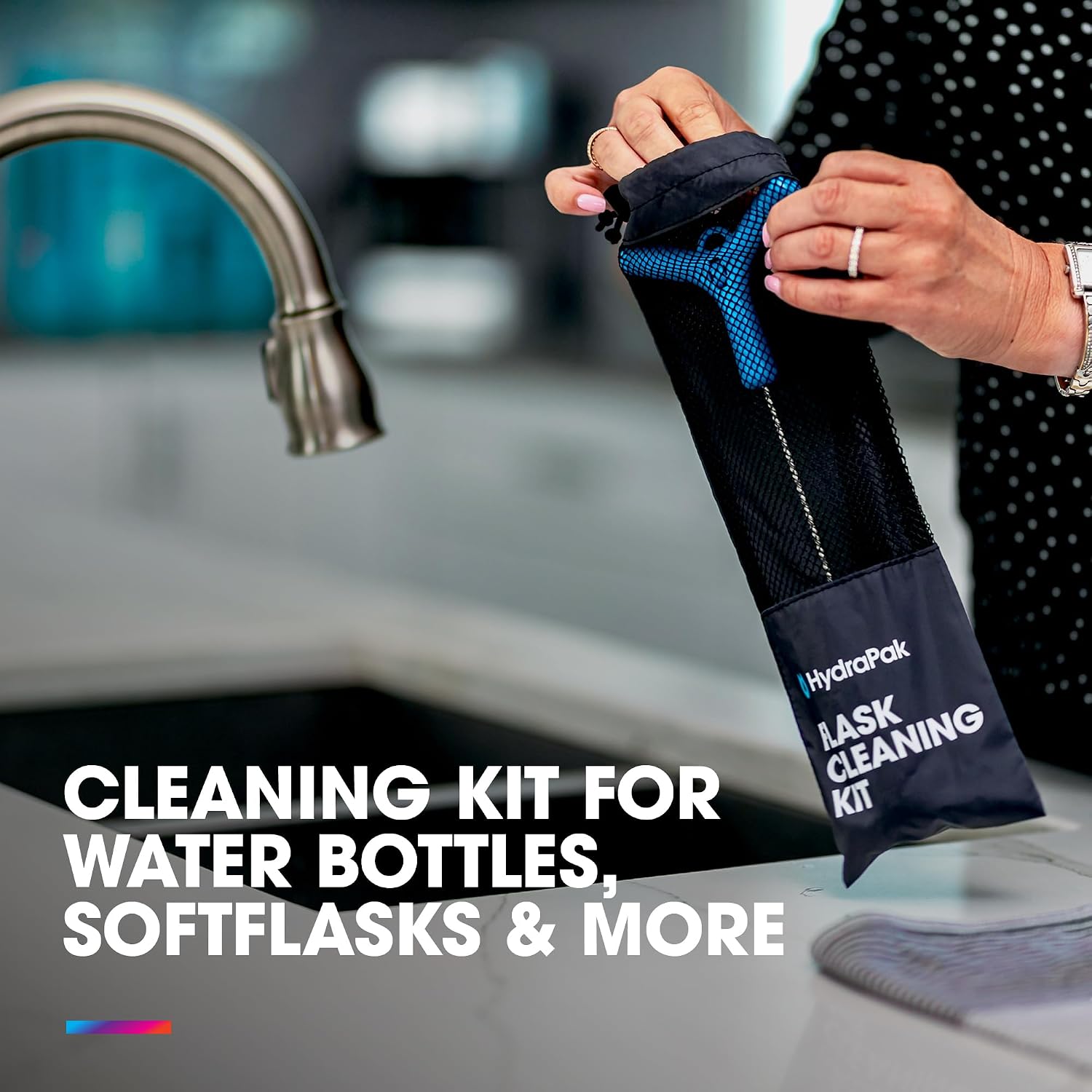 HydraPak Flask Cleaning Kit Bristle Brush and Drying Stand | Bristle Brush & Drying Stand, BPA & PVC Free, Storage Bag, for Cleaning Water Bottles, SoftFlasks, Coffee Mugs