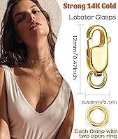 Vista 2 de kcctoo Cierre de pinza de langosta de plata con anillos de salto cerrados de oro de 14 quilates para la fabricación de joyas, fabricado en Italia